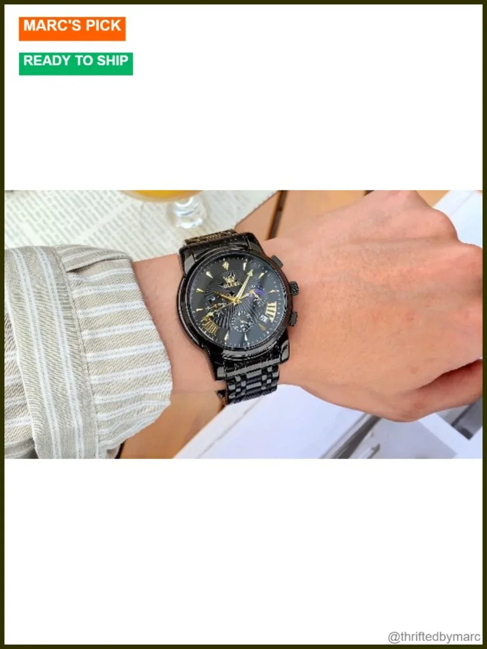 Stainless Steel Chronograph Watch with Calendar Quartz Movement Luminous
